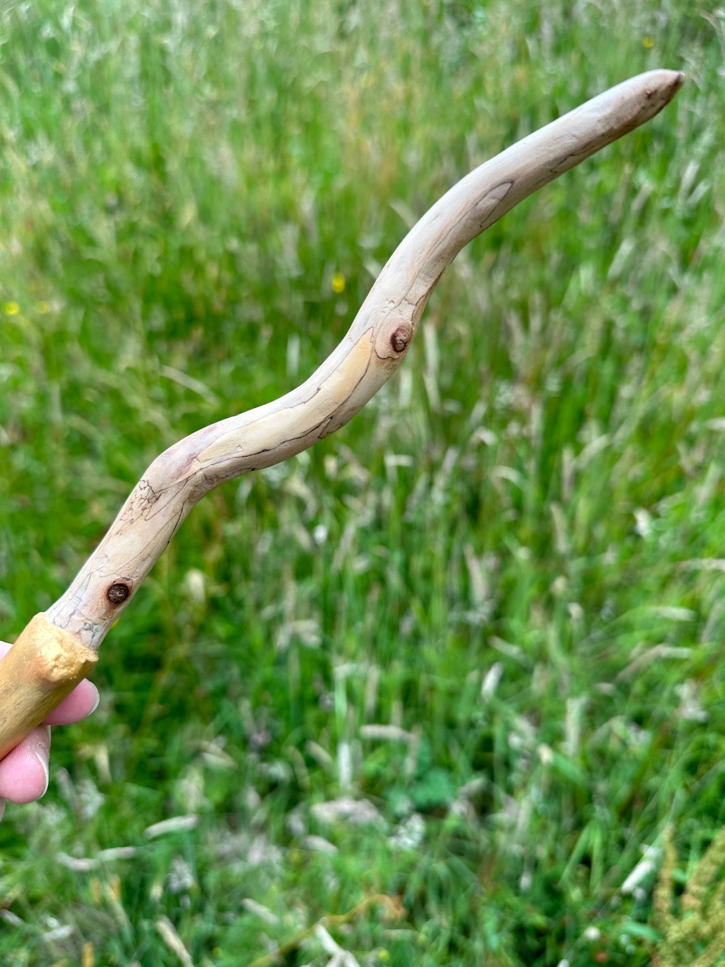 Hand Carved Natural Ash Wooden Gold Handle Wand
