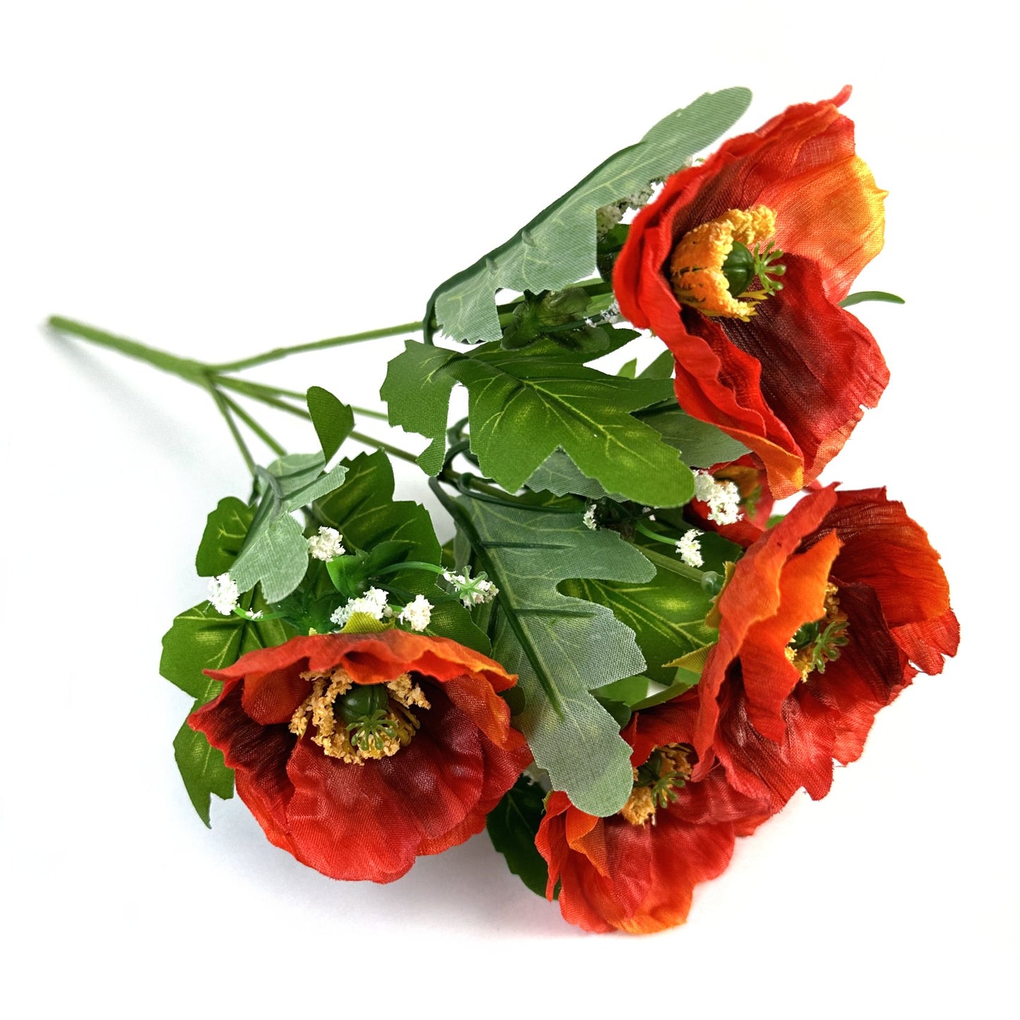 Artificial Poppy Flower Bush 28cm With White Gypsophila