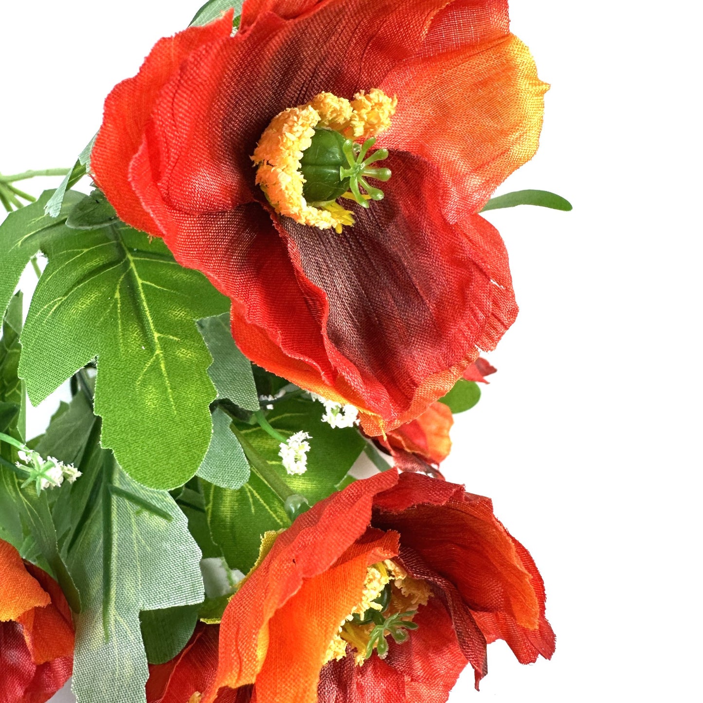 Artificial Poppy Flower Bush 28cm With White Gypsophila