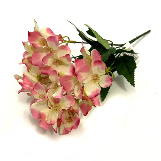 Artificial Hydrangea Flower Bush 30cm - Pink/Cream