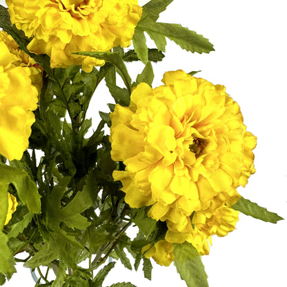 Artificial Marigold Bush 45cm - Yellow Flowers