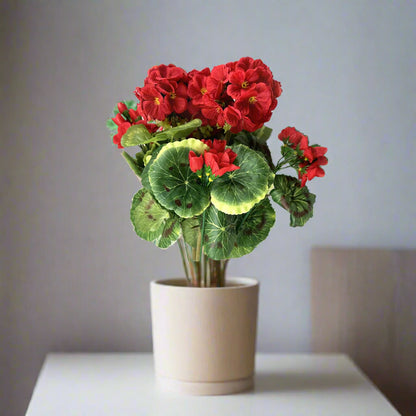 Artificial Geranium Bush With Red Flowers 38cm