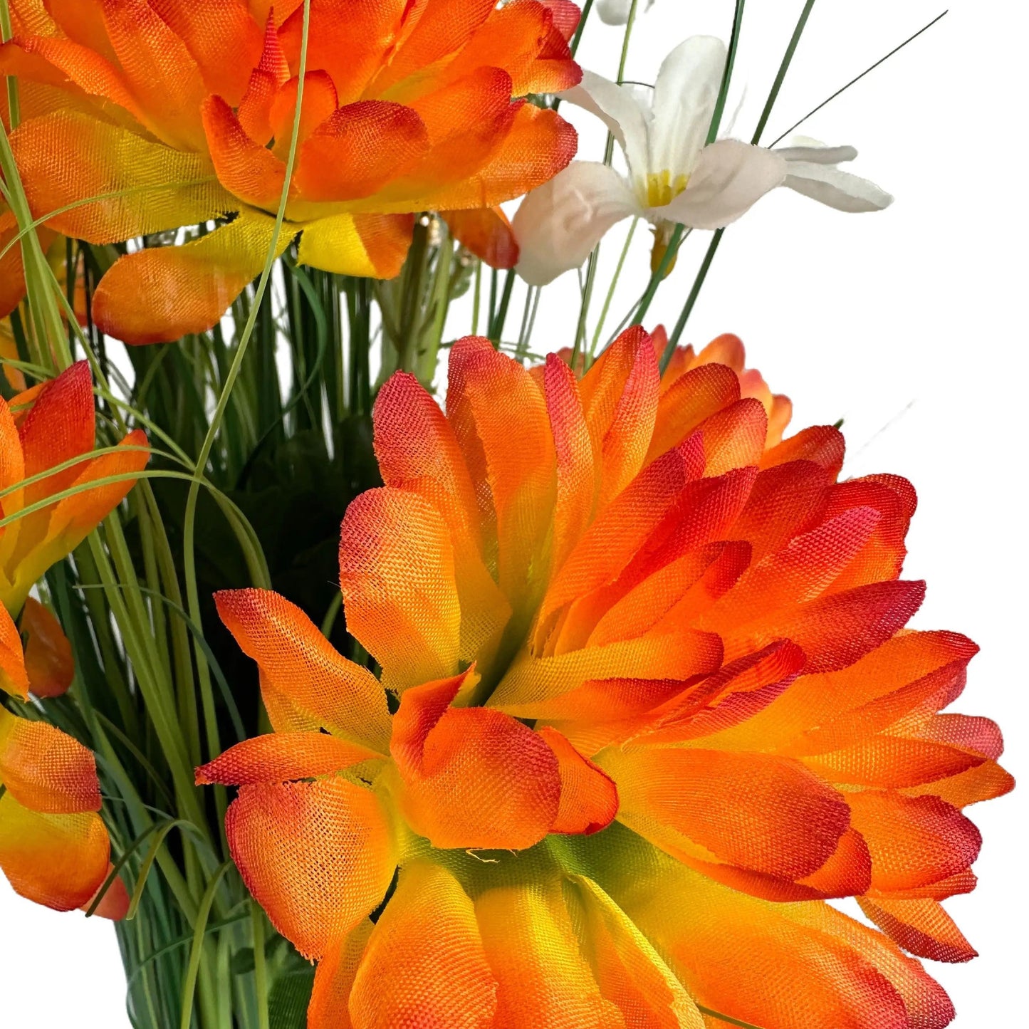 Artificial Grass, Orange Chrysanthemum and Wild Flower Arrangement with Butterflies
