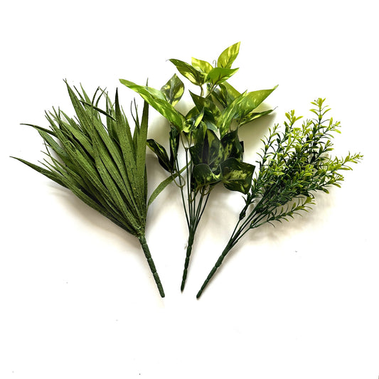Artificial Plant 3pc Pack - Pothos, Tea Leaf and Sword Grass Bushes