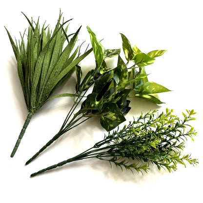 Artificial Plant 3pc Pack - Pothos, Tea Leaf and Sword Grass Bushes