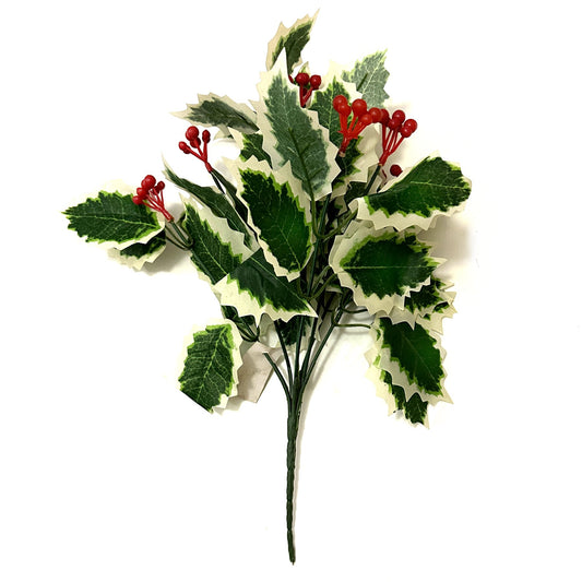 Artificial Leafy Variegated Holly & Berry Bush 31cm