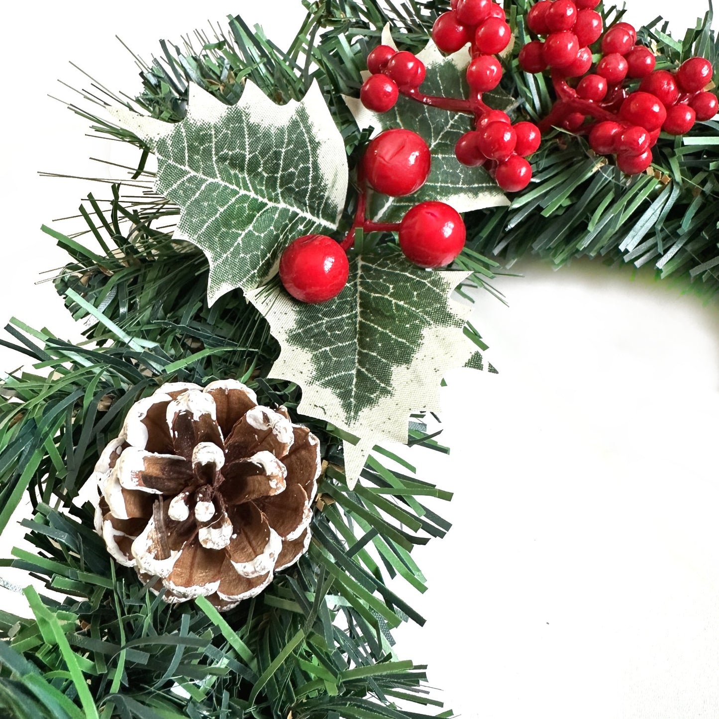 30cm Artificial Spruce Wreath With Holly, Berries and Pinecones