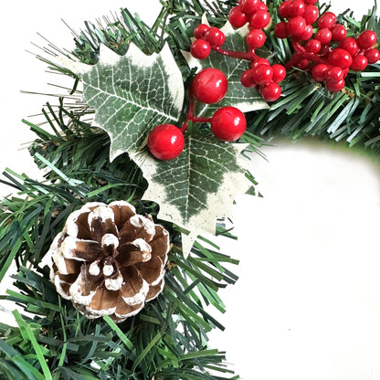 30cm Artificial Spruce Wreath With Holly, Berries and Pinecones