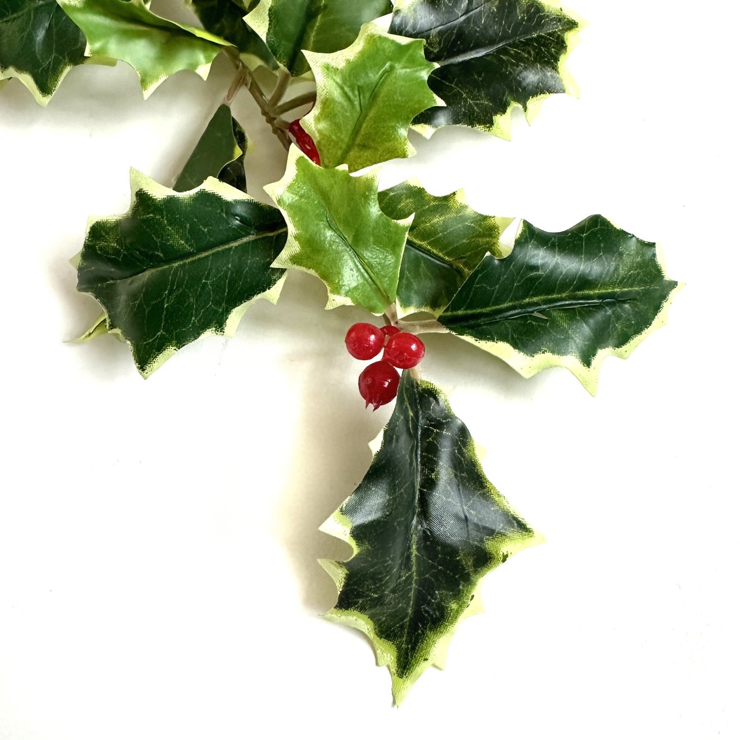 Artificial Variegated Holly Branch with Red Berries 51cm