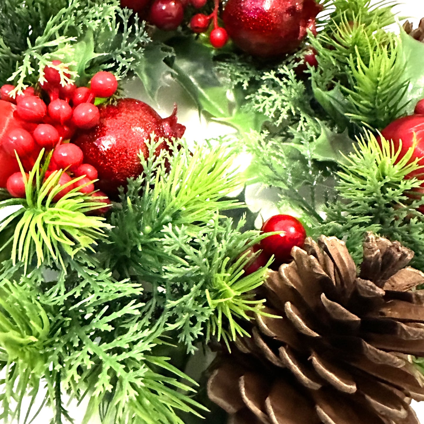25cm Artificial Pine Wreath With Baubles, Pomegranates and Pinecones