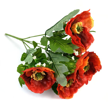 Artificial Poppy Flower Bush 28cm With White Gypsophila