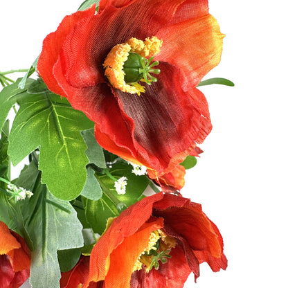 Artificial Poppy Flower Bush 28cm With White Gypsophila