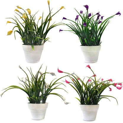 Artificial Mini Calla Lily Flowering Plants in White Pot