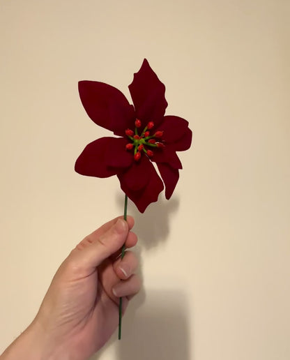 Artificial Red Poinsettia Flower Pick 18cm