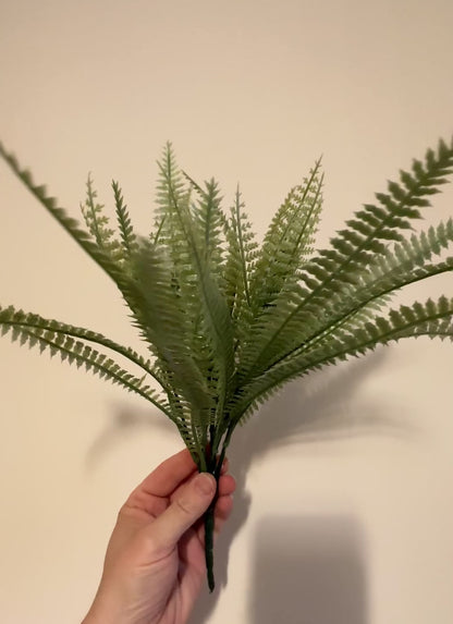 Artificial Light Pale Green Fern Bush 34cm