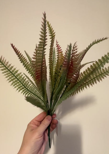 Artificial Red and Green Fern Bush 34cm