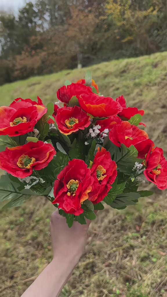 Artificial Red Poppy Flower Bush