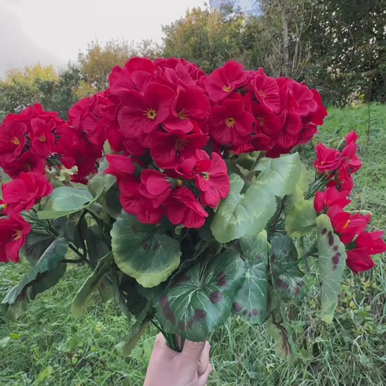 Artificial Red Geranium Flower Bush