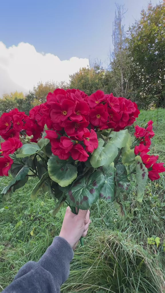 Artificial Red Geranium Flower Bush