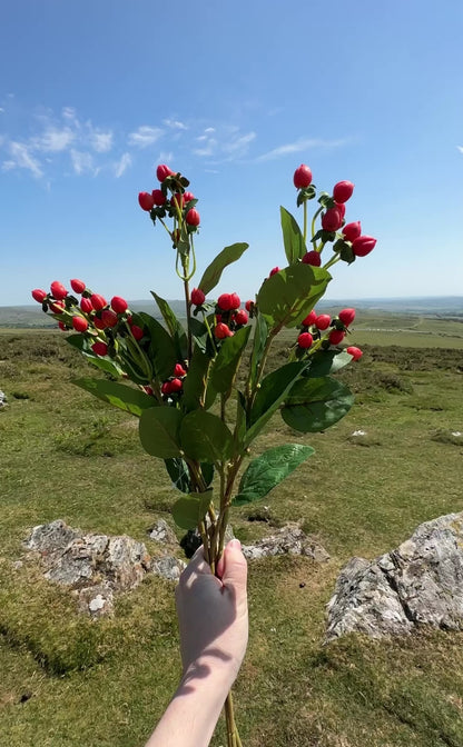Artificial Hypericum Spray with Orange Berries 68cm