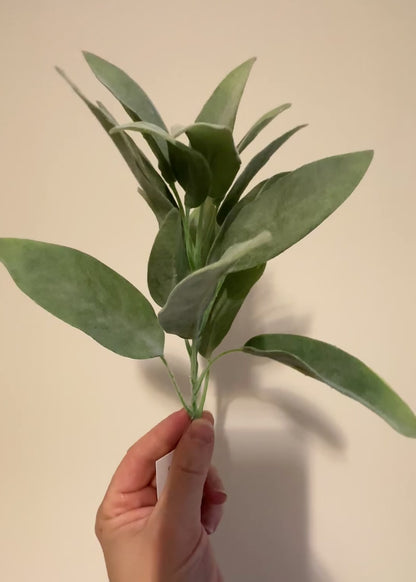 Artificial Sage Pale Green Leaf Spray Flocked Leaves 32cm