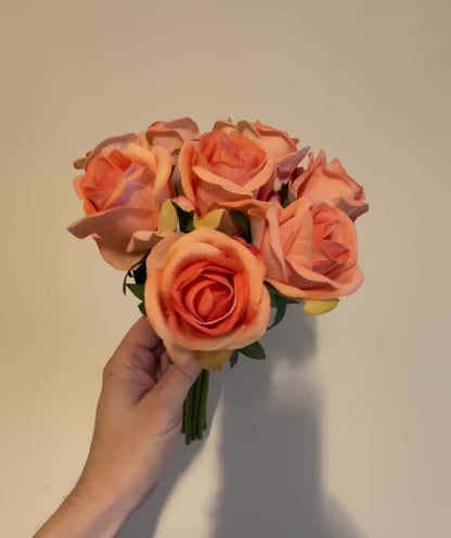Artificial Rosebud Flower Bundle with 9 Stems - Peach