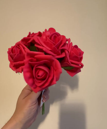 Bundle of 6 Artificial Red Roses 24cm - Flower Bouquet