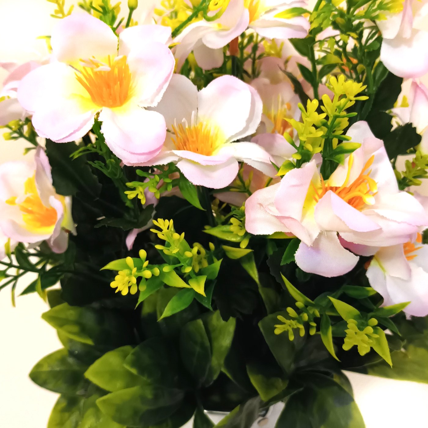 31cm Artificial Light Pink Cosmos Flowers in Metal Bucket Container