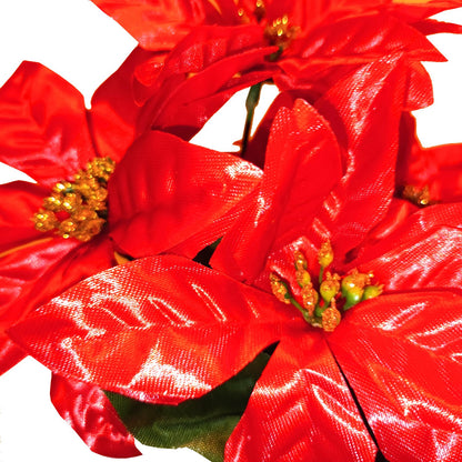 Artificial Satin Poinsettia Bush 32cm