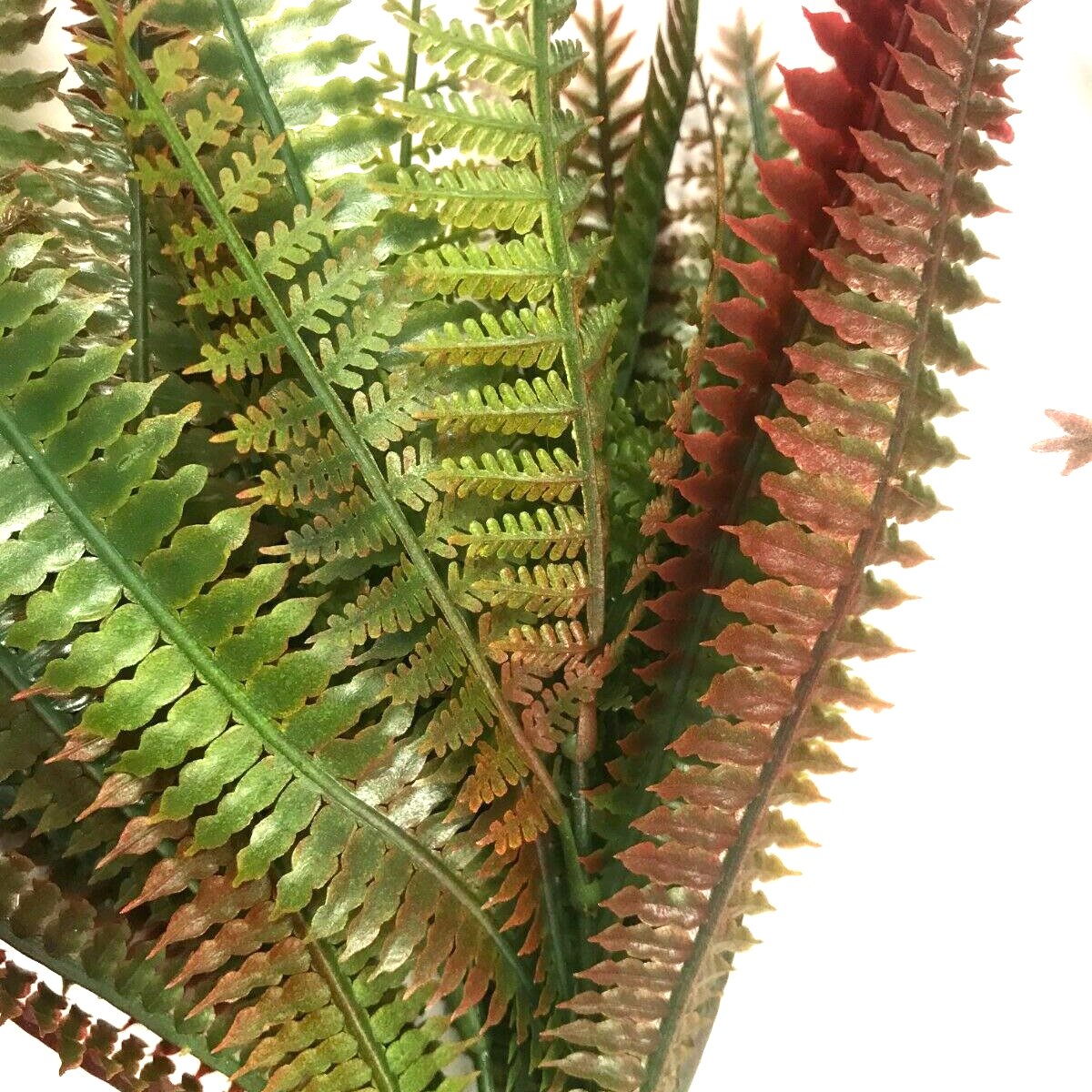 Artificial Red and Green Fern Bush 34cm
