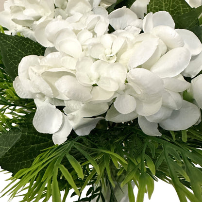 Artificial White Hydrangea Flower and Fern Arrangement